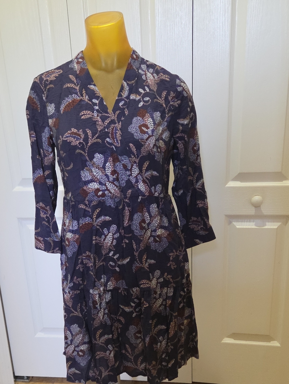 Rachel Zoe Navy Floral Wrap-Style Robe with Brown Accents